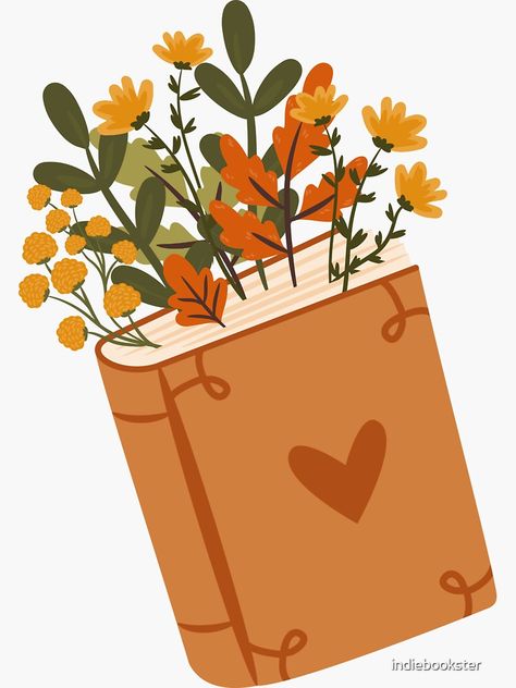 "book with fall florals" Sticker for Sale by indiebookster | Redbubble Fall Book Stickers, Book Cute Drawing, Bookish Graphics, Reading Journal Stickers, Book Nails, Ux Design Principles, Books Svg, Library Icon, Bookish Art