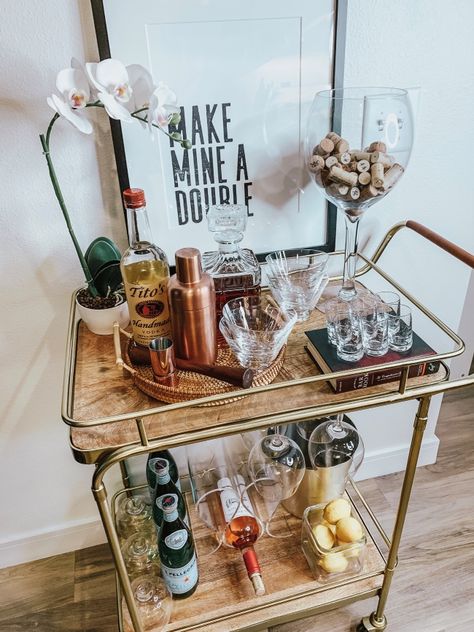 How To Style a Bar Cart – My “Top-Secret” Styling Formula | Days Like Today Style A Bar Cart, Bar Cart Inspo, New Bedroom Ideas, Gold Bar Cart Styling, Bookshelves Ideas, Bar Lounge Room, Bar Cart Design, River House Decor, Cocktails Cart