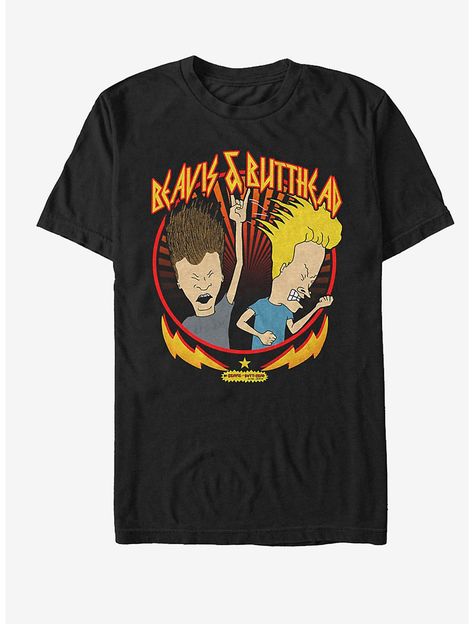 Rock Portrait, Beavis And Butthead, Heavy Metal Fashion, Slim Fit Shorts, Black Media, Boot Shoes Women, Mtv, Men Short Sleeve, Black Tee