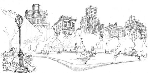 NYC, Central Park | Croctoo | Flickr Central Park Sketch, Nyc Sketch, New York Perspective Drawing, New York City Drawing Sketches, Nyc Skyline Sketch, Park Sketch, Nyc Painting, Park Drawing, Travel New York