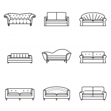 Sofa icon line set. modern, vintage and ... | Premium Vector #Freepik #vector #business #vintage #house #line Sofa Illustration, Retro Couch, Sofa Drawing, Interior Design Sketchbook, Two Story House Design, Furniture Design Sketches, Interior Architecture Drawing, Interior Design Drawings, Couch Design