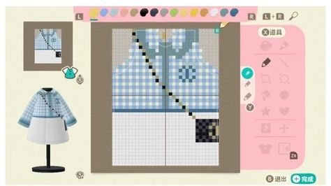 Acnh Clothes Pattern Grid Summer, Animal Crossing Dress Design Grid, Acnh Clothes Pattern Grid Easy, Acnh Clothes Design Pattern Grid, Acnh Clothing Template, Animal Crossing Dress Pattern Pixel, Animal Crossing Chanel Clothes, Acnh Dress Pixel, Animal Crossing Chanel