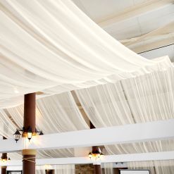 How To Hang Ceiling Drapes: A Beginners Guide– CV Linens Ceiling Drapery, Ceiling Drapes, Ceiling Draping, Fabric Draping, Ceiling Curtains, Long Drapes, White Drapes, Ceiling Treatments, Pipe And Drape