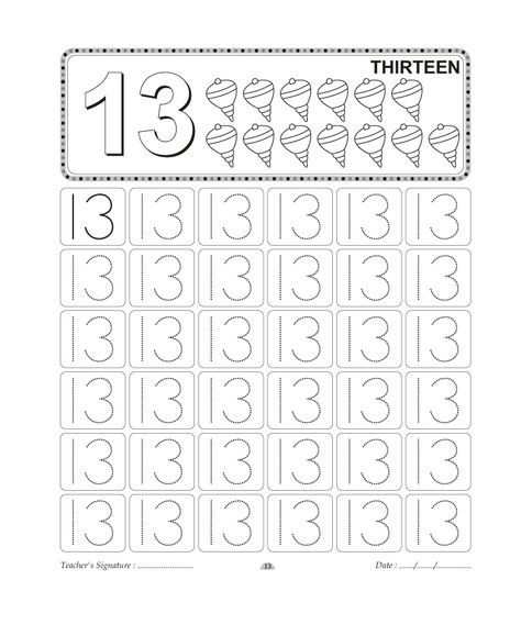 Number Tracing worksheet - 13 Number 13 Tracing Worksheet, Letter M Worksheets, Preschool Number Worksheets, Number Writing, Coloring Worksheet, Preschool Tracing, Preschool Coloring Pages, Free Kindergarten Worksheets, Toddler Education