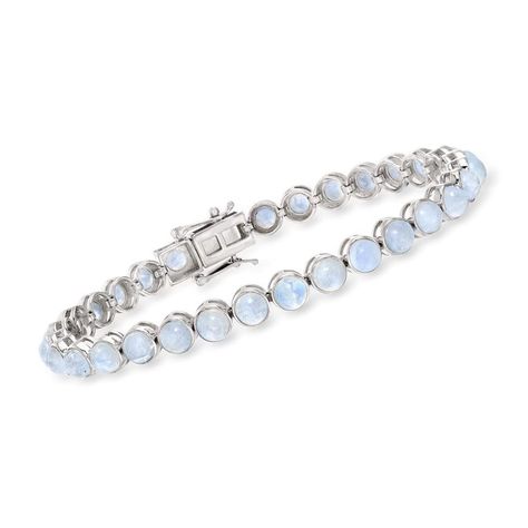 Moonstone Tennis Bracelet in Sterling Silver. 8 inches Jewelry Presentation, Give And Receive, Future Engagement Rings, Jewelry Bracelets Silver, Moonstone Stone, Moonstone Bracelet, Pink Topaz, Box Clasp, Sapphire Bracelet