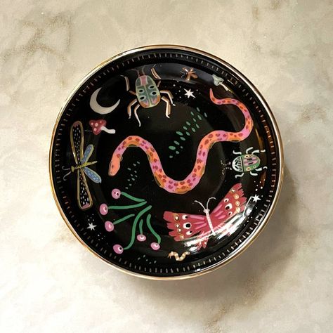 Trinket Dish by Idlewild: Midnight Garden - Freshie & Zero Studio Shop Ceramic Trinket Dish, Dresser White, Color Me Mine, Dish Ceramic, Midnight Garden, Hand Painted Pottery, Mini Frames, Diy Pottery, Ornament Frame