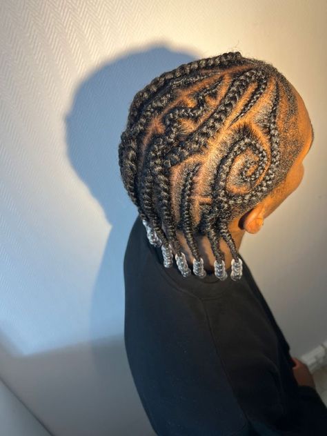 Men Cornrows With Beads, Braids With Beads Men, Men Cornrows Design, Freestyle Cornrows, Cornrows With Beads, Cornrow Braids Men, Mens Twists Hairstyles, Afro Hairstyles Men, Black Hair Inspiration