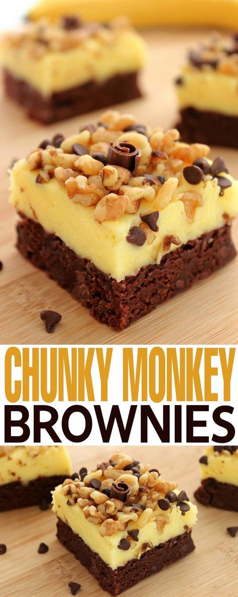 Chunky Monkey Brownies, Sweet Slices, Blondie Recipes, Brownies Ingredients, Chocolate Cake Recipes, Bar Desserts, Banana Brownies, Food Addict, Baking Inspiration