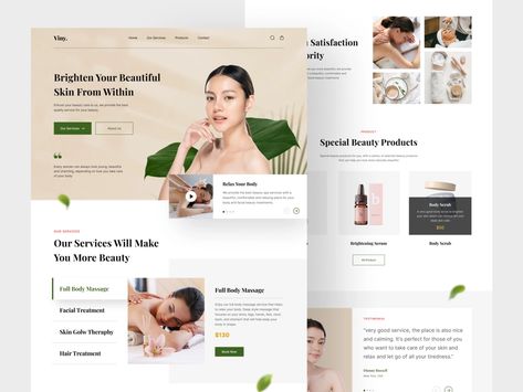 Viny - Beauty & Spa Landing Page by Krishnavin Jeytendra on Dribbble Spa Website Design, Beauty Landing Page, Happy Logo, Beauty Procedures, Business Web Design, Credit Repair Services, App Interface Design, Ecommerce Template, Body Spa