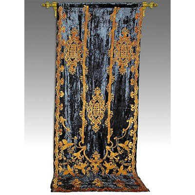 Astoria Grand Fender Appliqué Damask Blackout Thermal Rod Pocket Single Curtain Panel Curtain Color: Antique Blue / Gold Blue Velvet Curtains, Cortinas Boho, Damask Curtains, Roman Curtains, Velvet Drapes, Drop Cloth Curtains, Simple Curtains, Royal Castles, Elegant Curtains