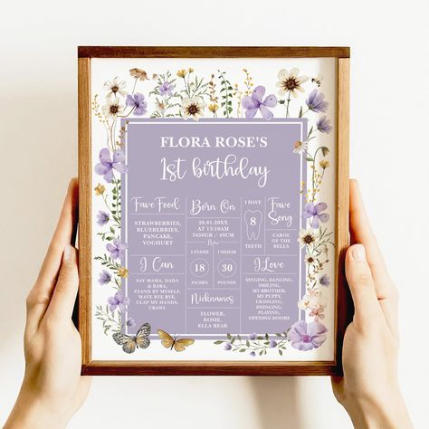 Editable Purple Wildflower 1st Birthday Milestone Board Lavender Boho Wild One 1st First Birthday Chalboard Sign Lilac Birthday Poster FLO32 Lavender First Birthday Party, Wildflower 1st Birthday, 1st Birthday Milestone Board, Lilac Birthday, Birthday Milestone Board, Milestone Board, Purple Wildflowers, Milestone Poster, Birthday Milestone