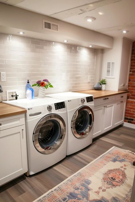 Are you tired of your unfinished basement feeling like a boring chore zone? Check out these 5 awesome tips for transforming your basement laundry room into a functional and stylish space! From clever storage solutions to fun decor ideas, we’ve got everything you need to plan your dream setup. Maximize space, adding charm and efficiency without breaking the bank. Ditch the drab and make laundry tasks more enjoyable with these creative ideas tailored for unfinished spaces. Your laundry day doesn’t have to be dull any longer! Basement Laundry Storage Ideas, Laundry Room With Butcher Block, Basement Laundry Room Ideas Unfinished, Unfinished Basement Laundry Room, Basement Laundry Area, Unfinished Basement Laundry, Basement Laundry Room Ideas, Laundry Storage Ideas, Home Routine