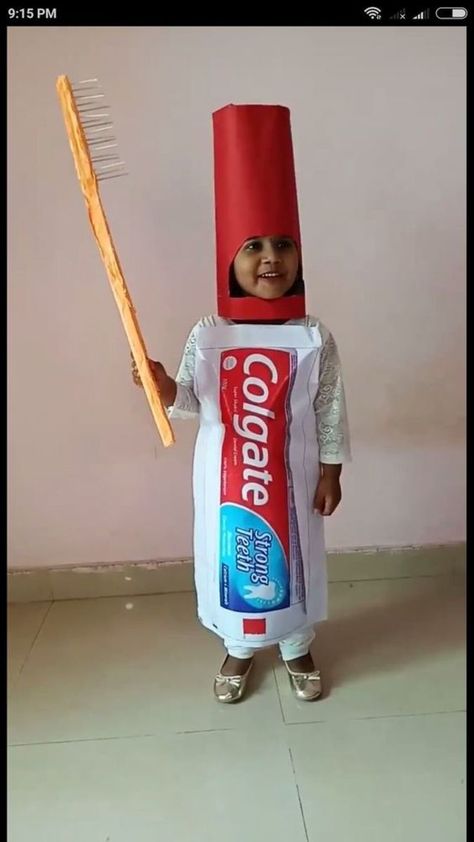 Toothpaste Costume Diy, Maskembal Ideas For Kids, Fancy Dress Ideas For Kids, Fancy Dress Costumes Kids, Fancy Dress Competition, Diy Costumes Kids, Diy Halloween Costumes For Kids, Diy Halloween Costume, Idee Cosplay