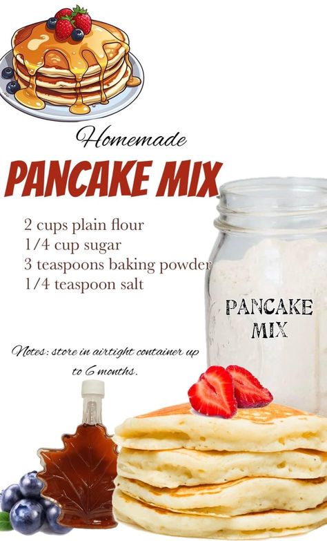 Fruit Pancakes Recipe, Easy Pancake Recipe 3 Ingredients, Homemade Pancake Mix Recipe, Eggless Pancake Recipe, Homemade Maple Syrup, Pancake Mix Recipe, Homemade Pancake Mix, Fruit Pancakes, Breakfast Homemade