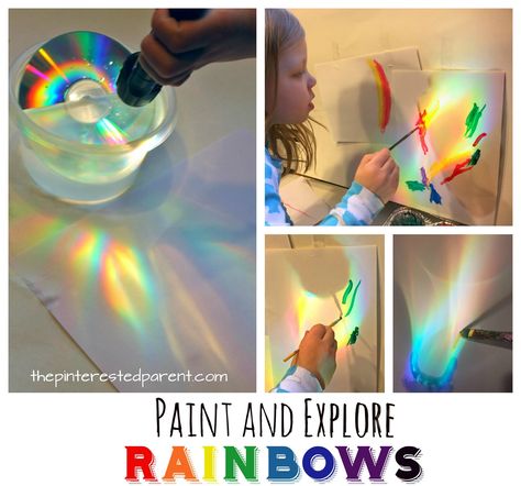 Science and art combine in this amazing and simple rainbow experiment. The kids will love to make, explore and paint rainbows, Vetenskapliga Experiment, Rainbow Experiment, Rainbow Activities, Sistem Solar, Steam Projects, Painted Rainbow, Steam Activities, Preschool Science, To Cast