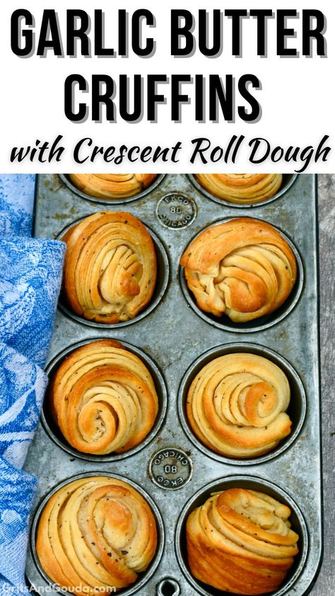 Croissant Muffin Recipe, Crescent Roll Pastries, Savory Cruffins, Cruffins Recipe, Savory Croissant, Crescent Roll Dough Recipes, Pretzel Croissant Recipe, Savory Baked Goods, Pillsbury Crescent Roll Recipes