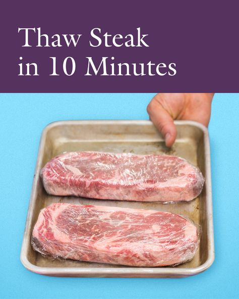 We beat our own thawing record with an even faster way to defrost steak and get dinner on the table in no time. How To Cook Frozen Steak, How To Defrost Steak Quickly, Steak Tip Recipes, Steaks In Air Fryer, Beef Rib Steak, Cook Frozen Steak, Steak In Air Fryer, Steak Healthy, Marinade Steak