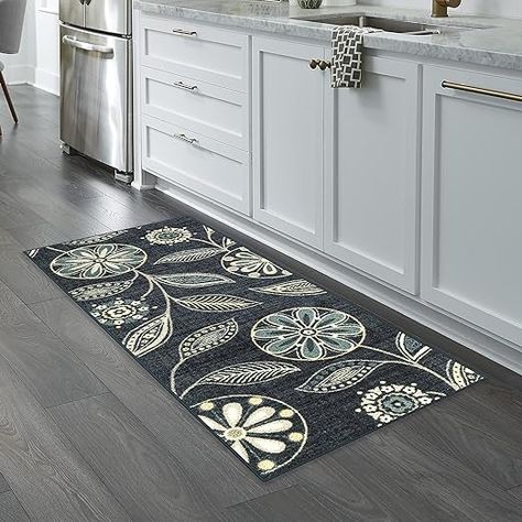 Amazon.com: Maples Rugs Reggie Floral Runner Rug Non Skid Washable Hallway Entry Carpet [Made in USA], Persian Blue, 2' x 5' : Home & Kitchen Floral Runner Rug, Kitchen Runners, Hallway Entry, Floral Runner, Persian Blue, Kitchen Runner Rug, Entry Hallway, Kitchen Hallway, Kitchen Rugs