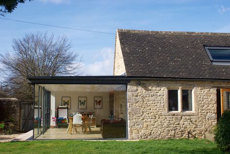 A glass box extension, contemporary modern style on a listed building, Minchinhampton, Cotswolds, Gloucestershire. Cotswold Stone Extension, Listed Building Extension, Barn Extension, Glass Box Extension, Barn House Conversion, Cottage Extension, Building Extension, Contemporary Windows, Stone Farmhouse