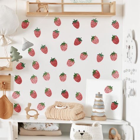 PRICES MAY VARY. Stawberry Wall Decals: total 3 sheets, fresh fruit wall decals red and pink strawberries wall stickers cute berris wall decoraions home decor. Cute Stawberry Wall Decoration: easy to apply, made by high quality waterproof pvc stickers. Watercolor Fruit Wall Stickers: peel and stick, easily removable without damaging the wall. Stawberries Set Wall Decals: stawberries theme wall stickers applied to all smooth, clean, dry surfaces for walls, car, windows, door, floor, glass, furnit Strawberry Themed Room, Strawberry Shortcake Nursery, Strawberry Nursery, Strawberry Room, Boho Wall Stickers, Strawberry Wallpaper, Strawberry Decor, Pink Strawberries, Stickers Watercolor