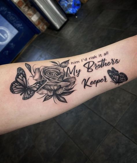 Long Live My Brother Tattoo, Brother In Heaven Tattoo, My Sons Keeper Tattoo, In Memory Of Brother Tattoo, Tattoos For Dead Relatives, Memorial Tattoos For Brother, My Siblings Keeper Tattoo, Rip Tattoos For Brother, Brothers Keeper Tattoo Ideas