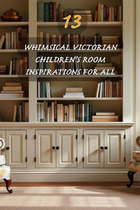 Discover my favorite whimsical Victorian children's room ideas that bring charm and creativity to any space. From playful book nooks to elegant storage solutions, these inspirations are perfect for sparking a child's imagination while adding a touch of timeless elegance. Let's create a cozy, enchanting environment together! English Country Playroom, Small Room Library Ideas, Children’s Library, Kids Library Room Ideas, Vintage Bookshelf Aesthetic, Whimsical Kids Room, Room Library Ideas, Library Nursery, Japandi Dining Room