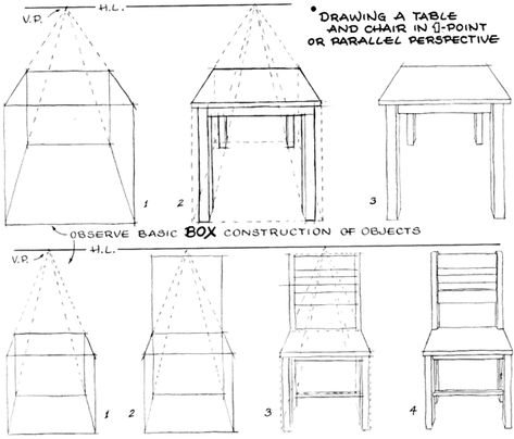 Step 04 perspective drawing tables boxes Basics of 1 Point and 2 Point Perspective   AKA Parallel and Angular Perspective Lesson Angular Perspective, Drawing Tables, 3 Point Perspective, 2 Point Perspective, Perspective Lessons, 1 Point Perspective, Art Handouts, Drawing Furniture, Chair Drawing