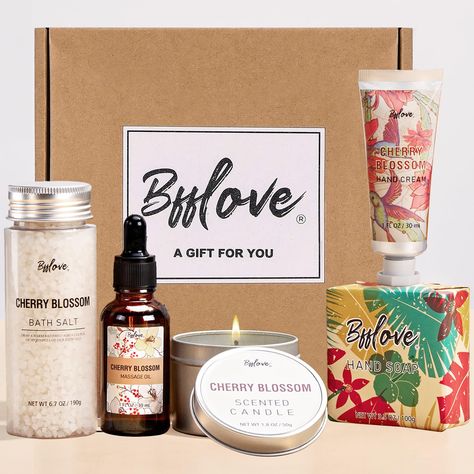 Gifts for Women BFFLOVE Gift Set for Women 5pcs Cherry Blossom Spa Set, Birthday Gifts for Women with Massage Oil, Scented Candle, Bath Salts, Hand Cream, Mothers Day Gifts Best Thank You Gifts, Bath And Body Gift Set, Cherry Blossom Scent, Candle Bath, Gift Baskets For Women, Bath Gift Set, Spa Set, Get Well Soon Gifts, Bath Gift