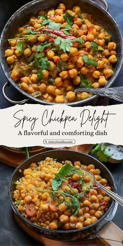 Spicy Chickpea Delight Ingredients: 1 cup (200 grams) dried chickpeas Water for soaking Vegetable oil 1 red onion (250 grams), finely chopped 1 tablespoon (15 grams) grated garlic 1 tablespoon (15 grams) grated ginger Hot pepper (optional) 1 tablespoon paprika or chili powder 1 teaspoon cumin seeds 1 teaspoon ground coriander 1 teaspoon turmeric 1 teaspoon salt Water (as needed) 3 tomatoes (350 grams), pureed 1/2 cup chopped coriander 2 tablespoons butter #Chickpea #Spicy Dry Chickpea Recipes, Chickpea Recipes Easy, Knead Bread Recipe, Dry Chickpeas, Creamy Cucumbers, Vegetarian Sides, 15 Minute Meals, Spicy Dishes, Chickpea Recipes