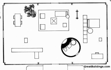 Great Buildings Drawing - Johnson House, "The Glass House" Glass House Philip Johnson Plan, Glass House Plans, Glass House Philip Johnson, Philip Johnson Glass House, The Glass House, Johnson House, Minimal Interior, Interior And Exterior Design, Exterior Design Ideas