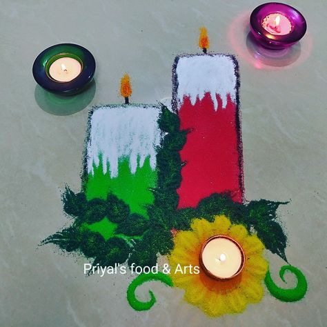 Rangoli For Christmas, Christmas Rangoli, Rangoli Art, Special Rangoli, Rangoli Ideas, Easy Candles, Colorful Rangoli, Colorful Rangoli Designs, Flower Rangoli