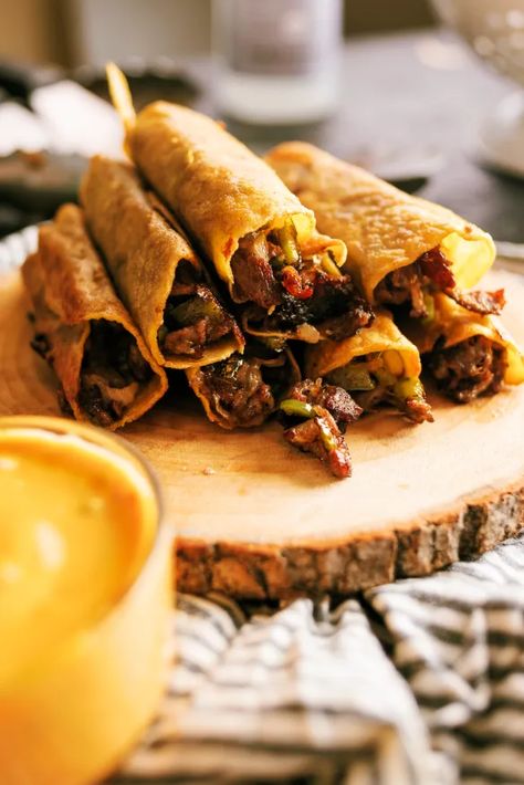 Philly Cheese Steak Taquitos, Steak Taquitos, Frozen Steak, Taquitos Recipe, Baked Steak, Cheesesteak Recipe, Sliced Steak, Blackstone Griddle, Philly Cheesesteak