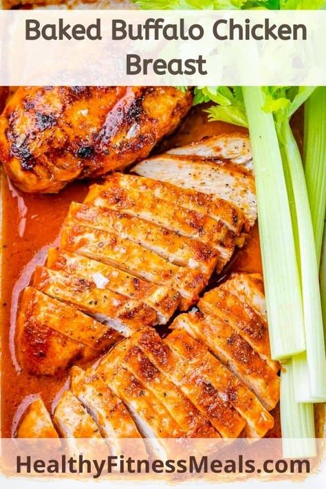 This recipe for buffalo, baked chicken breast is delicious and so easy to make. Made with a homemade buffalo marinade, this chicken is juicy, tender, and perfectly crispy on the outside. #bakedchickenbreast @chickenbreast #bakedchicken Buffalo Chicken Oven Baked, Buffalo Chicken Oven, Buffalo Chicken Breast Recipes, Oven Buffalo Chicken, Baked Buffalo Chicken Breast, Boneless Buffalo Chicken, Baked Chicken Marinade, Chicken Tender Recipes Baked, Honey Chicken Breast