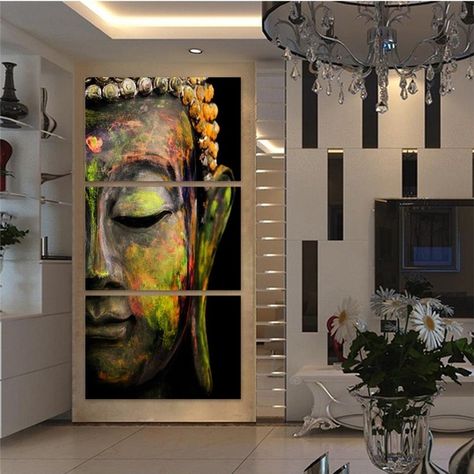 Classical Buddha Statue Oil Painting Wall Art Paintings Picture Paiting Canvas Paints Home Decor Giveaways No Frame Wall Sticker | Wish Modern Buddha Painting, Modern Buddha, Peace Meditation, Buddha Face, Painted Stairs, Abstract Painting Print, Buddha Painting, Bright Homes, Wall Art Picture