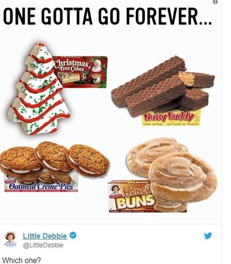 One Has To Go, Nutty Bars, Nutty Buddy, Debbie Snacks, Oatmeal Creme Pie, Facebook Engagement Posts, Oatmeal Cream Pies, Snack Brands, Pampered Chef Consultant