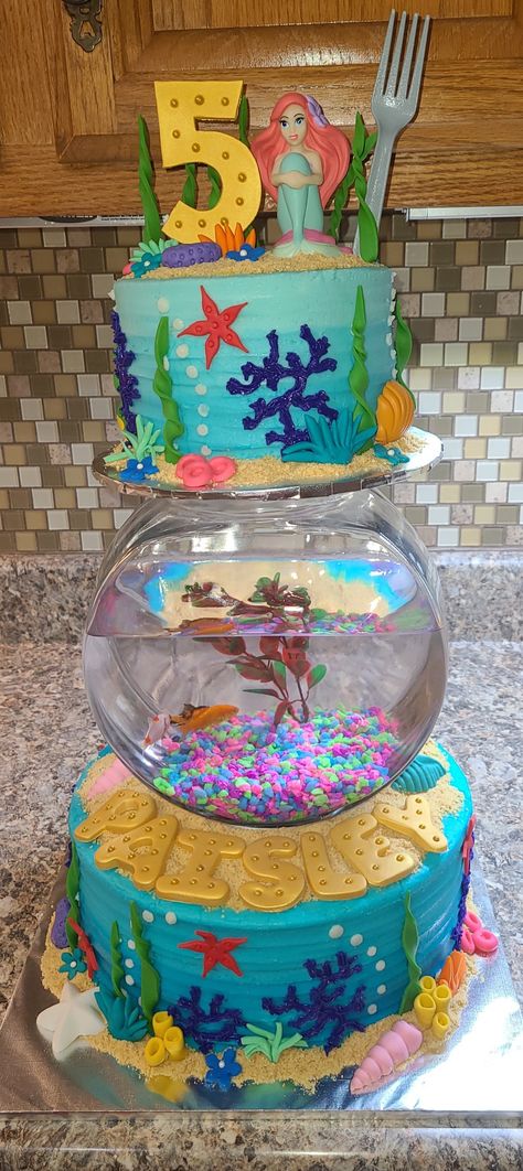 Cake With Fish Bowl, Ariel Cake, Turning Three, Baby Shark Party, Shark Fish, Bowl Cake, Shark Fishing, Shark Party, 2 Birthday