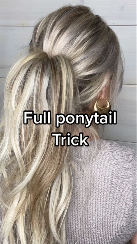 Full Ponytail Trick, Long Hair Ponytail Styles, Ponytail Trick, Messy Ponytail Hairstyles, Full Ponytail, Ponytail Hairstyles Tutorial, Ponytail Updo, Long Hair Ponytail, Cute Ponytails