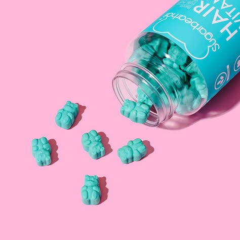 Cute colourful content creation for SugarBearHair vitamin supplements. Styled product stills photography by Marianne Taylor. Sugar Bear Hair, Stills Photography, Wallpers Pink, Sugar Bears, 광고 디자인, Still Photography, Vitamin Supplements, Shoot Inspiration, Photography Projects