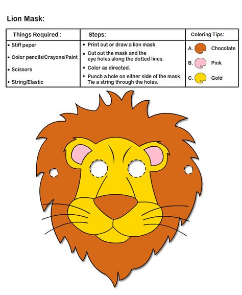 Ideas for Mask Making Arts & Crafts | How to Make Lion Mask Lion Mask Craft, Kids Crafts Masks, Printable Art Templates, Lion Face Mask, Printable Animal Masks, Lion King Costume, Lion Craft, Face Mask For Kids, Kids Masks