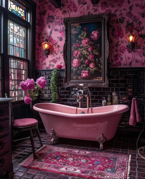 Girly Apartment Ideas, Boho Bathroom Ideas, Pink Bathroom Decor, Girly Apartments, Victorian Bathroom, Pink Tiles, Boho Bathroom, Chic Bathrooms, Bathroom Inspiration Decor