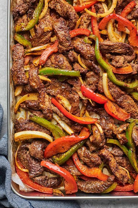 Sheet Pan Steak Fajitas, Beef Fajita Recipe, Sheet Pan Steak, Easy Steak Fajitas, Steak Fajita Recipe, Pan Steak, Homemade Fajita Seasoning, Beef Fajitas, Healthy Dinner Recipe