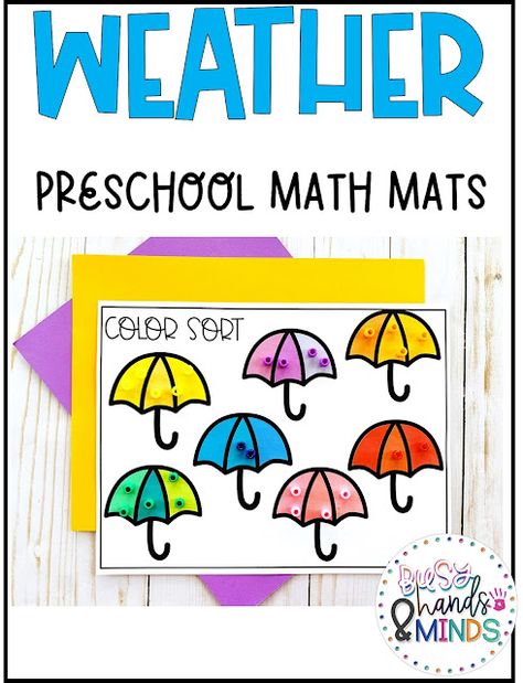 Weather Preschool Math Mats Math Worksheets For Preschoolers, Weather Preschool, Pattern Block Mats, Math Preschool, Worksheets For Preschoolers, Math Mats, Weather Theme, Umbrella Designs, Preschool Theme