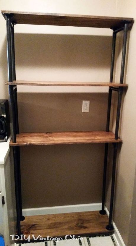 DIY Affordable Pipe and Wood Bakers Rack | Hometalk Wood Bakers Rack, Industrial Diy Decoration, Industrial Diy Decoration Ideas, Industrial Diy Projects, Vintage Chic Decor, Industrial Diy, Industrial Home Design, Hanging Beds, Bakers Rack