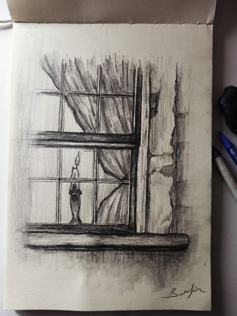 Window Pencil Drawing, Cool Sketch Ideas Pencil, Black And White Sketches Pencil, Dark Draw Ideas Sketch, Drawing Ideas City, Pencil Art Abstract, Charcoal Pencil Sketches, Pencil Art Anime, Places Drawing