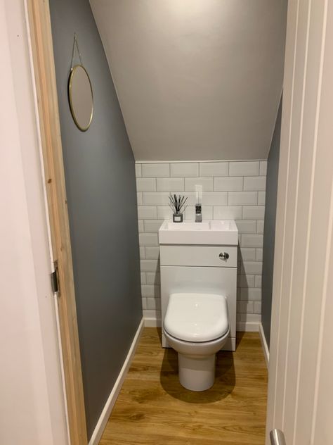 Tiny Downstairs Loo, Toilet Under Stairs Ideas Downstairs Loo, Under Stairs Wc Ideas, Wc Under Stairs, Toilet Under Stairs Ideas, Half Bath Under Staircase, Under Stairs Toilet Ideas, Under Stair Bathroom, Small Wc Ideas Downstairs Loo