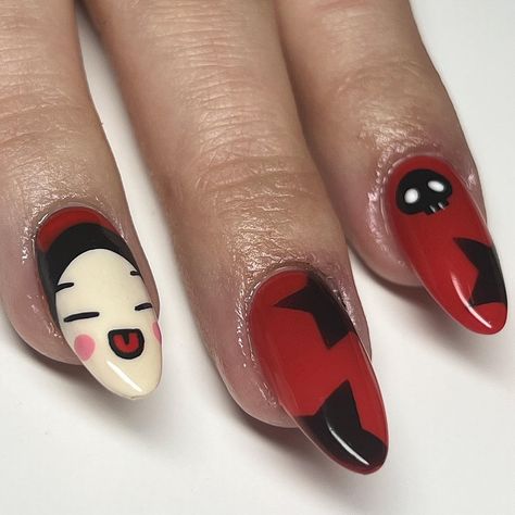 pt 2 of domo x pucca set Space Goddess, Draw Manga, Punk Nails, Anime Nails, Goth Nails, Aesthetic Nails, Grunge Nails, Her Nails, Pretty Gel Nails