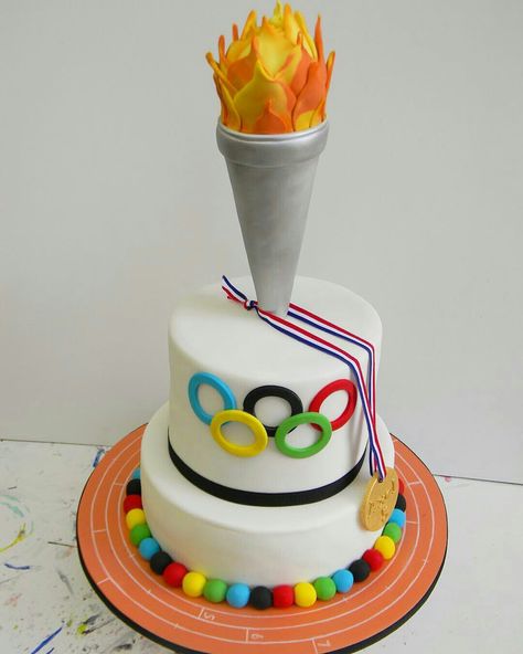 Olympic Theme Cake, Olympic Birthday Cake, Olympic Cake, Olympic Desserts, Mad Hatter Cake, Olympic Theme Party, Olympics Party, Sports Themed Cakes, Olympic Theme