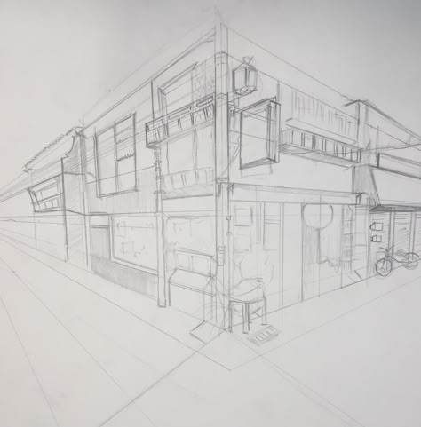 Middle School Drawing Projects, Two Points Perspective, 2 Point Perspective City, Architecture House Exterior, Foundation Drawing, 2 Point Perspective Drawing, Anime Shelf, School Drawings, Two Point Perspective