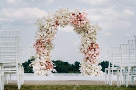 White Wedding Arch, Wedding Platform, Pink Flower Arrangements, Blush Wedding Inspiration, Floral Archway, Cabo Weddings, Wedding Entrance, Wedding Venue Decorations, Bali Wedding