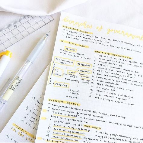 Cute Notes//Yellow Yellow Notes Aesthetic, Yellow School Aesthetic, Yellow Study Aesthetic, Study Break, Study Techniques, Notes Organization, Study Methods, Pretty Notes, Notes Inspiration